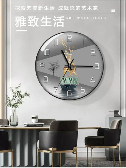 Wanduhr, Wohnzimmer mit Kalender, Zuhause, modisch, einfach, modern, Wanduhr, 2023, neuer Stil, stumm, Licht, Luxus