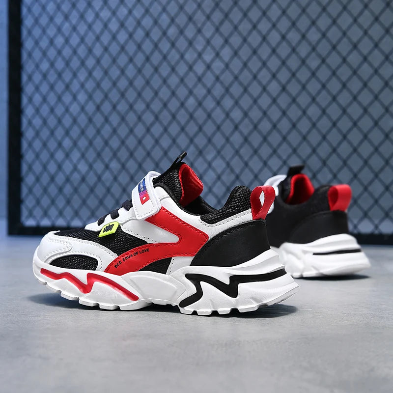 Kid Sneakers Sport Shoes for Boys Fashion Leather Children Breathable Mesh Comfort Shoes Casual Walking Outdoor Running Shoes.