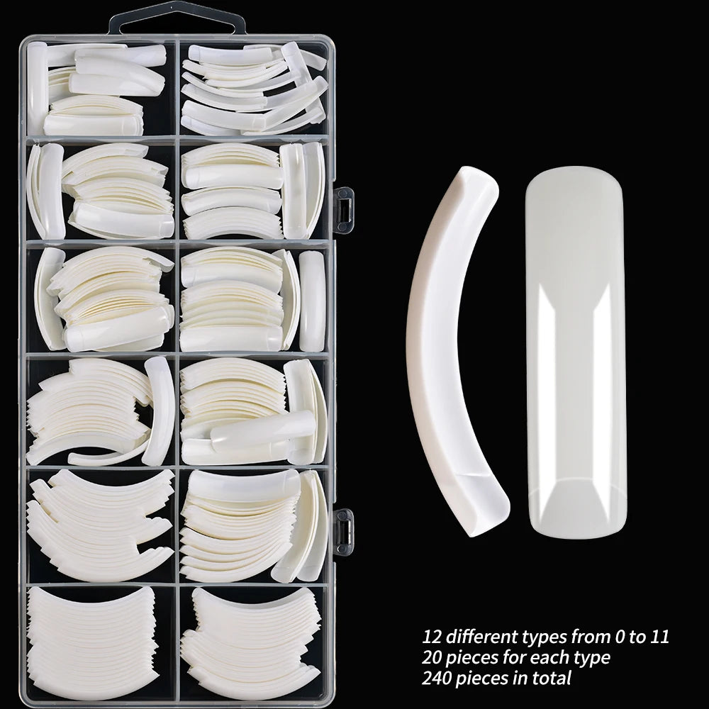 240Pcs/Box Extra Long Bend False Nails 12-Sizes Full Cover Press On Nail Clear/White/Black Building Extension Fake Fingertips *&.