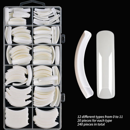 240Pcs/Box Extra Long Bend False Nails 12-Sizes Full Cover Press On Nail Clear/White/Black Building Extension Fake Fingertips *&.