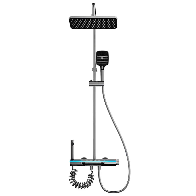 Space aluminum digital display atmosphere light shower shower set, 4-speed turbocharged bathroom shower