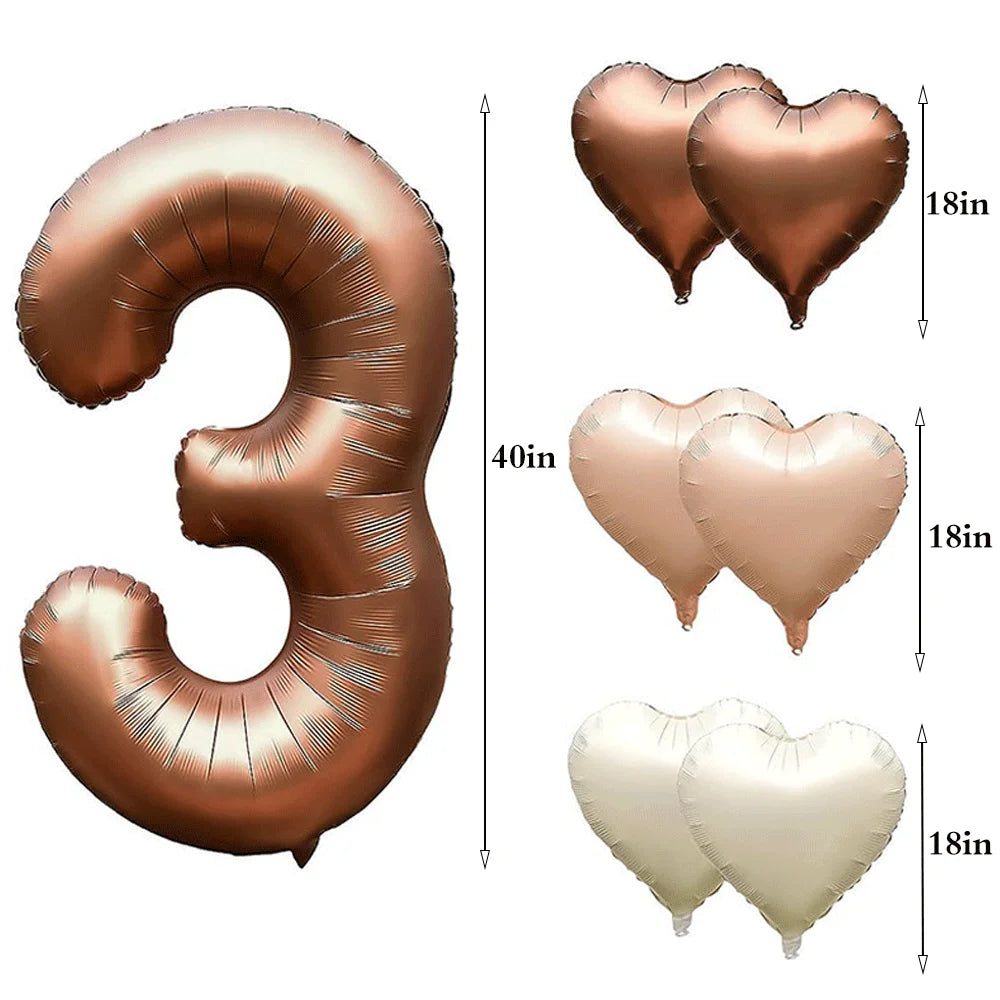 40in Cream Big Number Balloon 18in Three Color Love Foil Helium Balloons Aldult Birthday Set Boys Girls 1st Birthday Decorations
