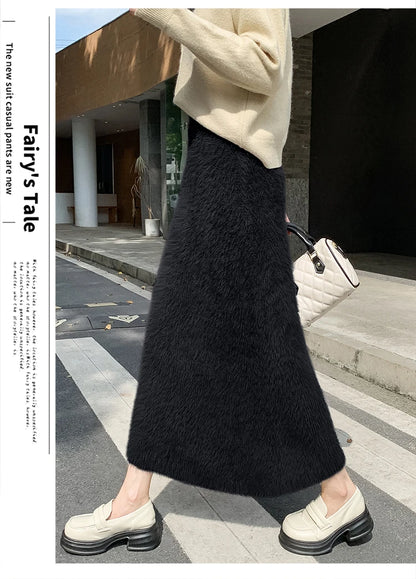 Autumn Winter New Knit Long Skirt Women Casual Thick Korean High Waist Soft A-Line Skirt