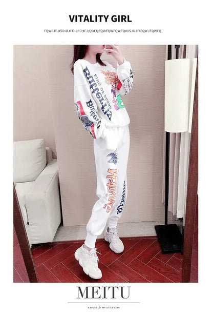 Women's Casual Sweat Suits 2025 Spring Autumn New Tracksuit Fashion Loose Long Sleeved Tops And Pants 2 Two Piece Set For Women.