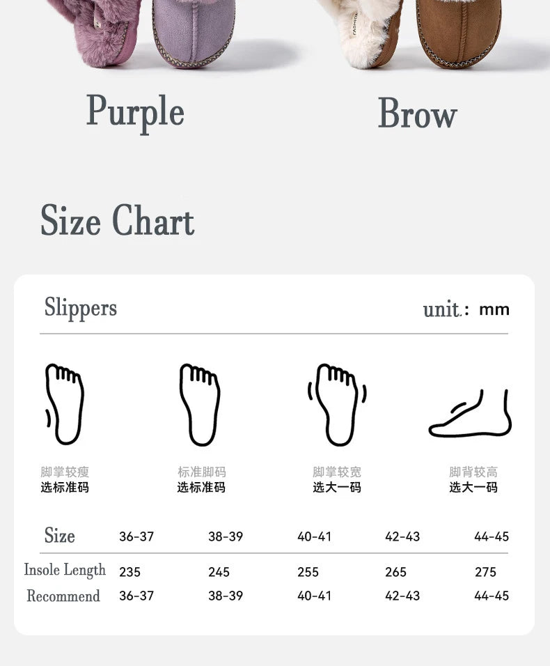 Litfun Women's Warm Fuzzy Slippers Winter New Fur Collar Indoor Plush Flat Slides Fluffy Women Cotton Shoes Furry House Slippers.