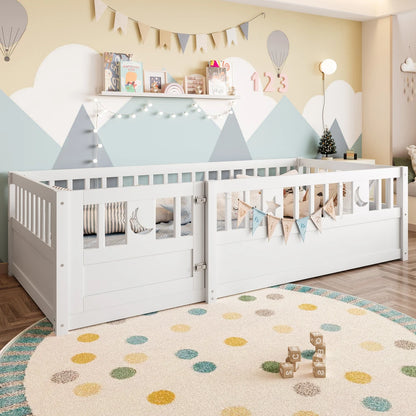 Panelbett 140 x 190 cm großes Kinderbett mit Gitter, Stern- und Monddekoration, ohne Gitter (ohne Matratze), minimalistischer Stil