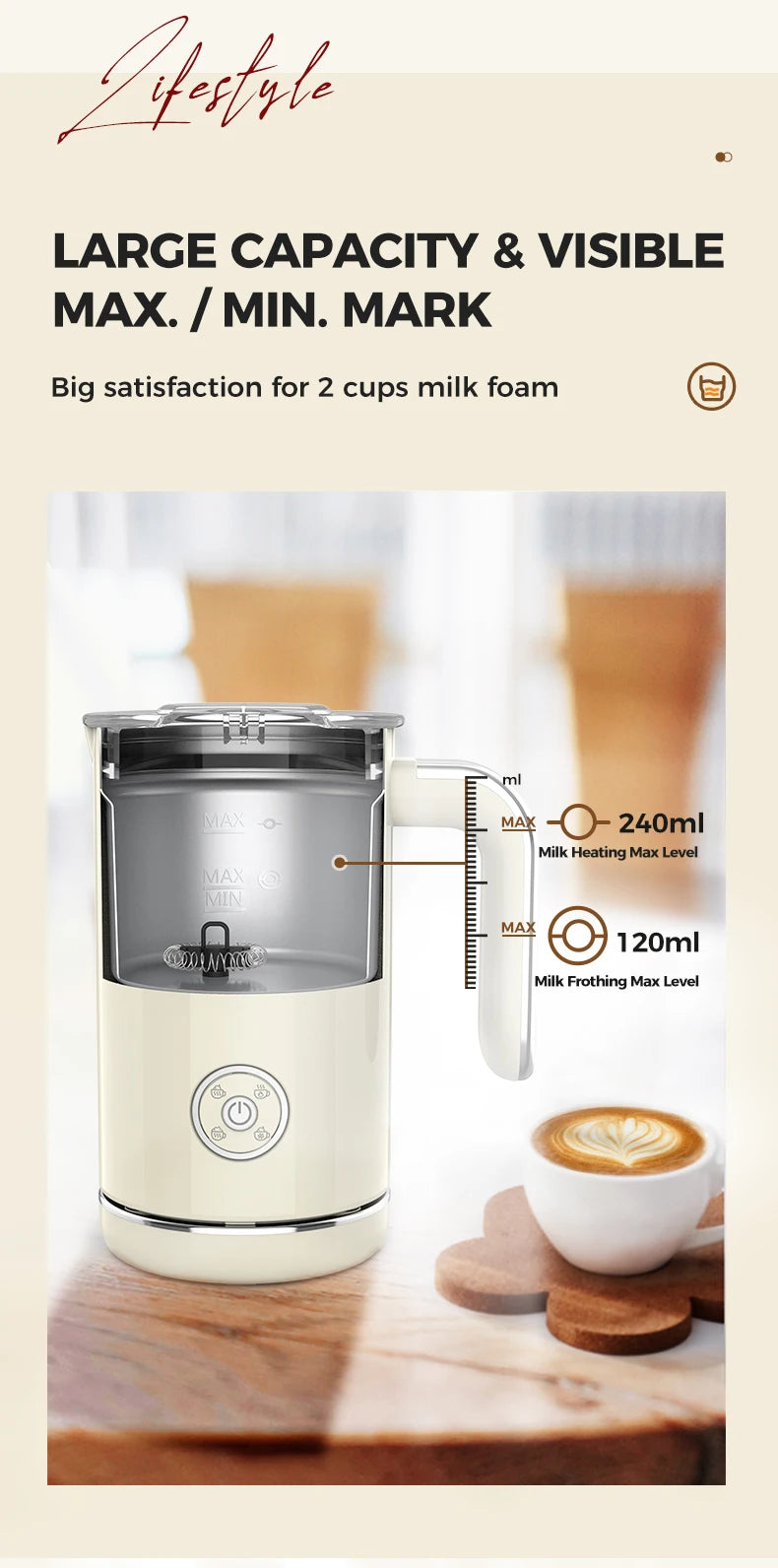 Cafelffe 4in1 Electric Milk Frother Frothing Foamer Chocolate Mixer Cold/Hot Latte Cappuccino Automatic foam milk heater Warmer.