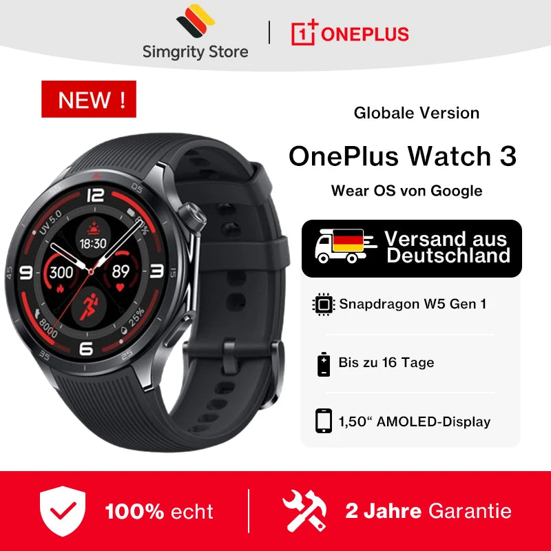 Global Version OnePlus Watch 3 Smart Watch 1.50inches LTPO  AMOLED Display Snapdragon W5 Processor Dual Frequency GPS Wear OS.