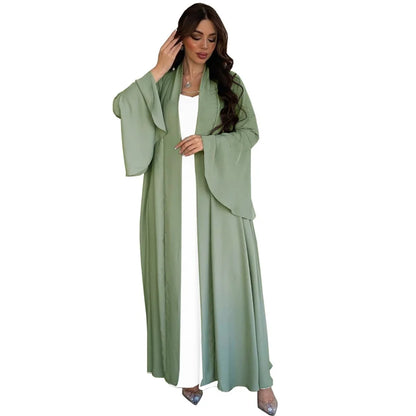Siskakia Muslim Open Kimono Abaya For Moroccan Women Fashion Ruffle Sleeve Arab Dubai Clothing Jalabiyat Turkey Soft Gulf Robe