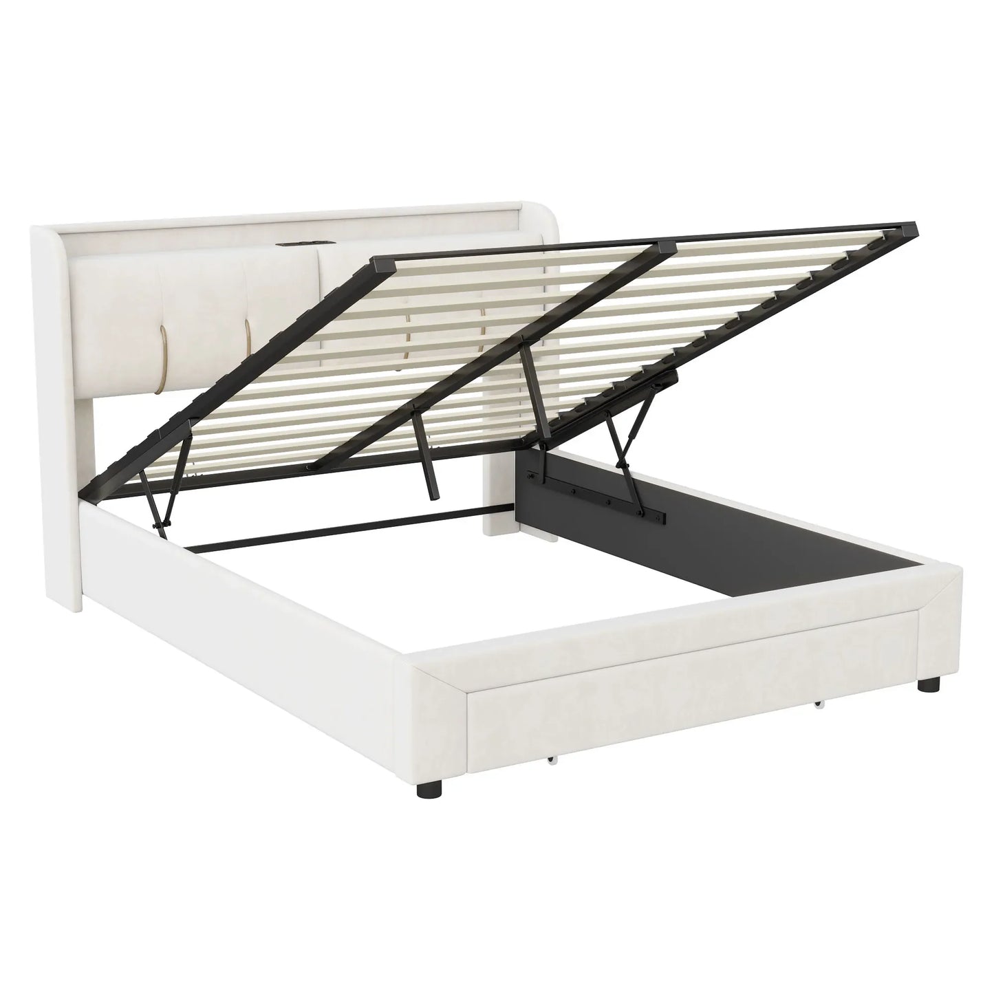 Lazy space Samt gepolsterter Bett rahmen mit RGB-Licht, USB-Anschluss Kopfteil, hydraulische Aufbewahrung sbett box, Doppelbett 140/x cm