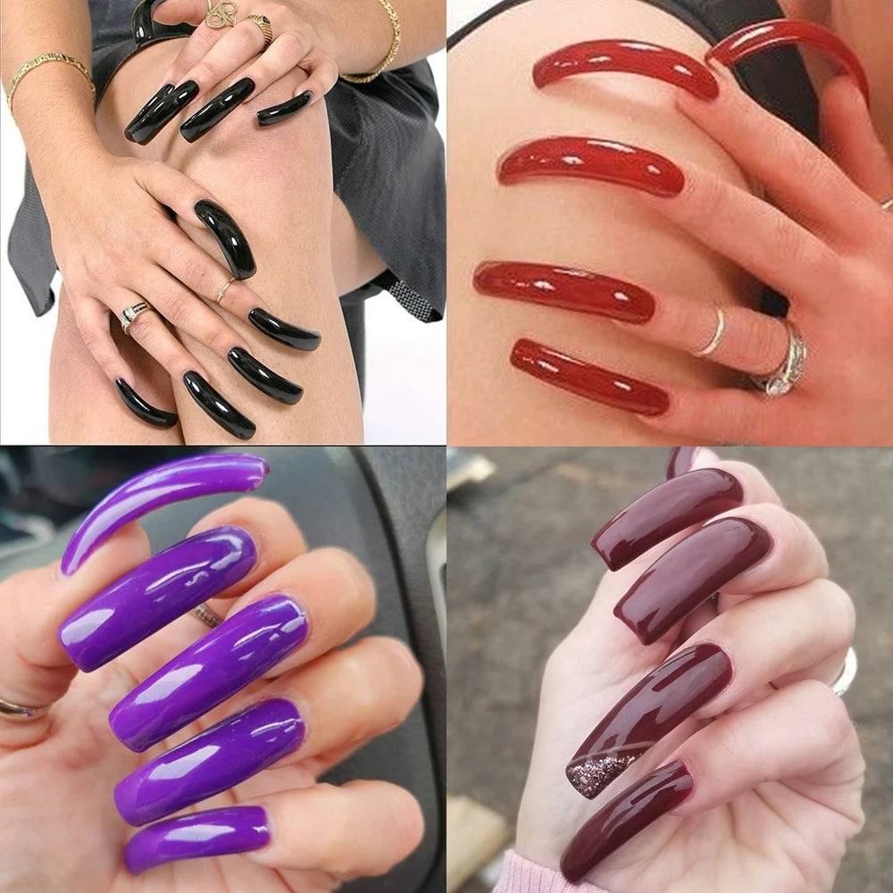 240Pcs/Box Extra Long Bend False Nails 12-Sizes Full Cover Press On Nail Clear/White/Black Building Extension Fake Fingertips *&.