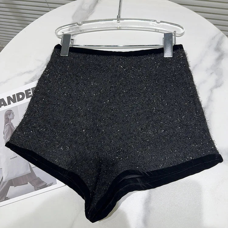 Trendy Women's Solid Color Bright Silk Woolen Shorts 2024 Autumn Fashion New Items High Waist Short Pants Female