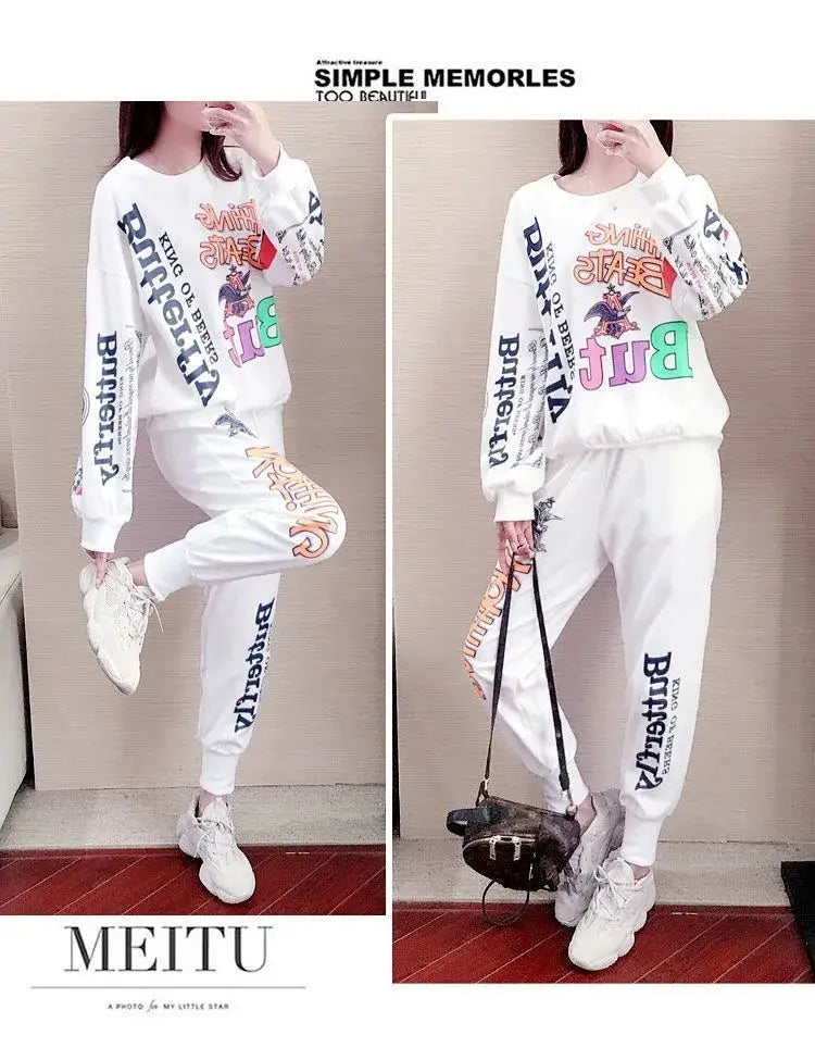 Women's Casual Sweat Suits 2025 Spring Autumn New Tracksuit Fashion Loose Long Sleeved Tops And Pants 2 Two Piece Set For Women.