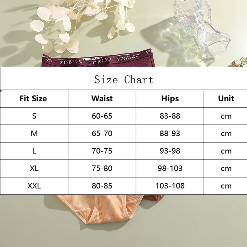 6Pcs/Set Cotton Women Panties Lady Plus Size Underwear High Waist Briefs Breathable Solid Color Female Lingerie Shorts FINETOO.