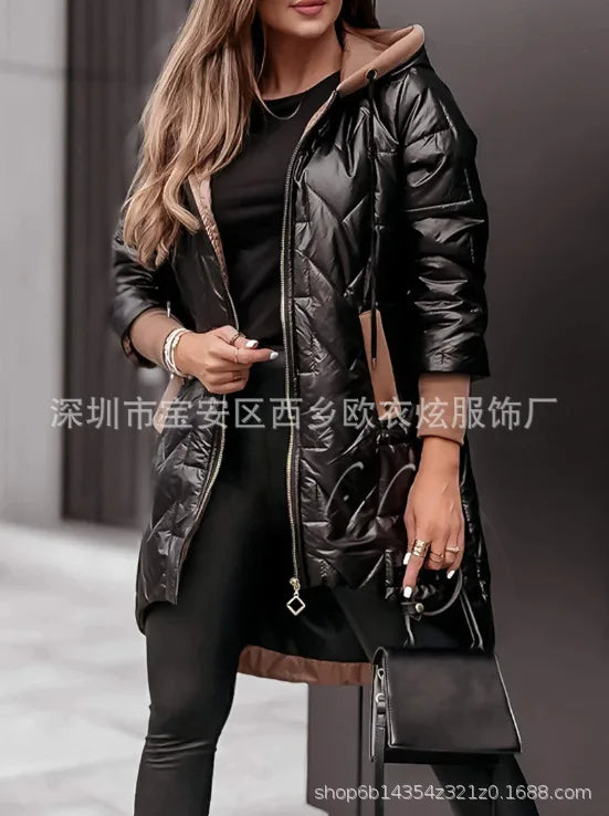 Herbst Winter 2025, neue Mode für Damen, lässig, trendig, täglich, einfach, Basic, langärmelig, mit Kapuze, Steppmäntel, weibliche Kleidung, Parkas