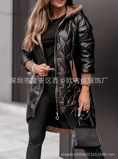 Herbst Winter 2025, neue Mode für Damen, lässig, trendig, täglich, einfach, Basic, langärmelig, mit Kapuze, Steppmäntel, weibliche Kleidung, Parkas