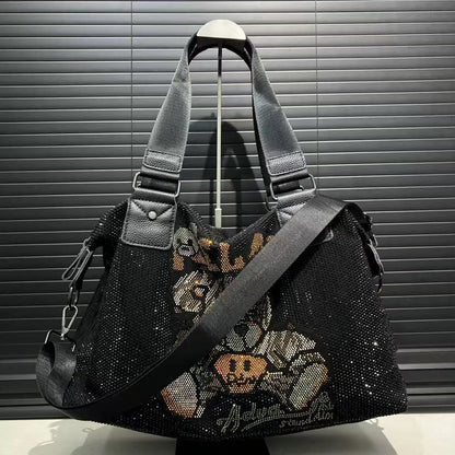 Ladies' fashionable diamond jewelry cute teddy bear handbag, large capacity, personalized, elegant, shiny shoulder bag.