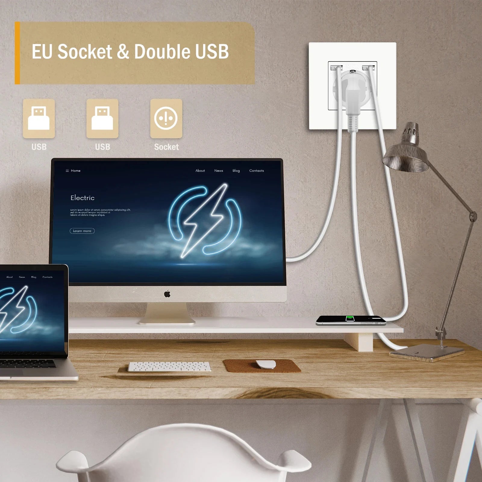 BSEED EU-Wandsteckdosen Typ C USB-Steckdosen Doppelte Steckdosen Dreifachsteckdosen Kunststoffrahmen Deutschland Steckdose mit Dual-USB.
