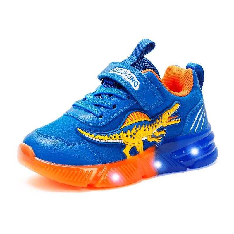 EXDINO Dinosaur Little Kids Spring Autumn LED Light Up Shoes Children Spinosaurus Boys Glowing Casual Sports Sneakers Non-slip.
