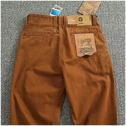 Spring And Autumn New American Retro 100% Cotton Multi-pocketed Washed Old Straight Casual Pants Loose Fashion Cargo Trousers.