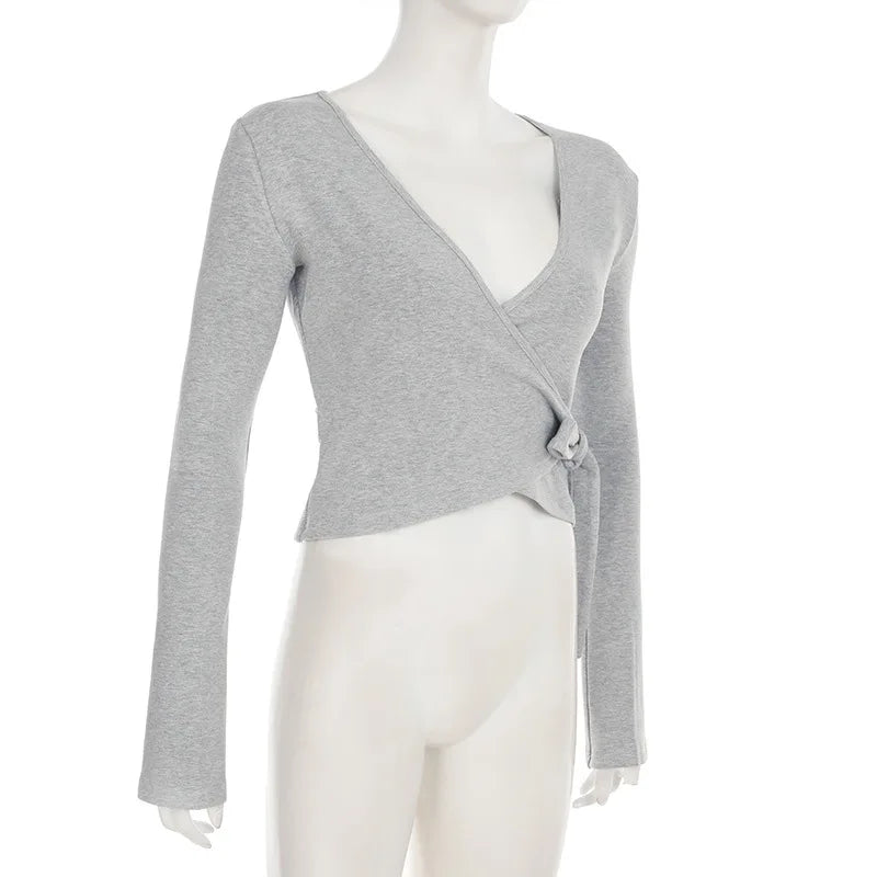 Apprabant Casual Fashion Drawstring High Waist Trousers Set Lace Up Flared Sleeve V Neck Twist Tops Plush Loose Pants Suit.