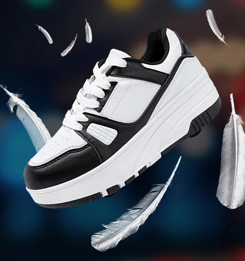 Four wheel roller shoes Boys girls walking shoes Casual outdoor sports slide and shrink school students pulleys shoes sneakers.