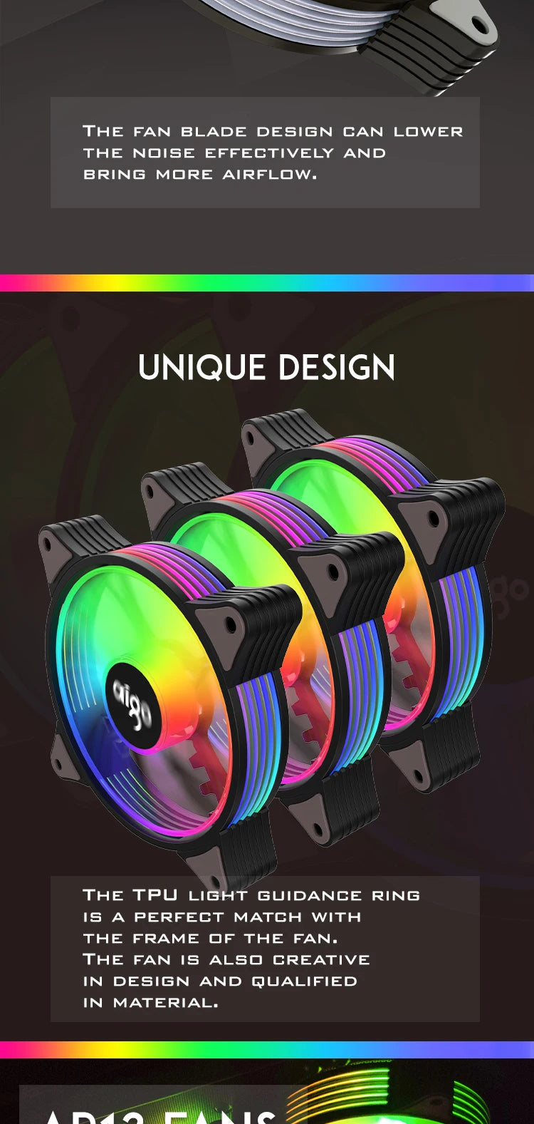 Aigo AR12 120mm PC Gamer Computer Case Fan RGB 12v Heatsink Aura Sync Cooler Argb Silent Controller Kit Fan Cooling Ventilador.