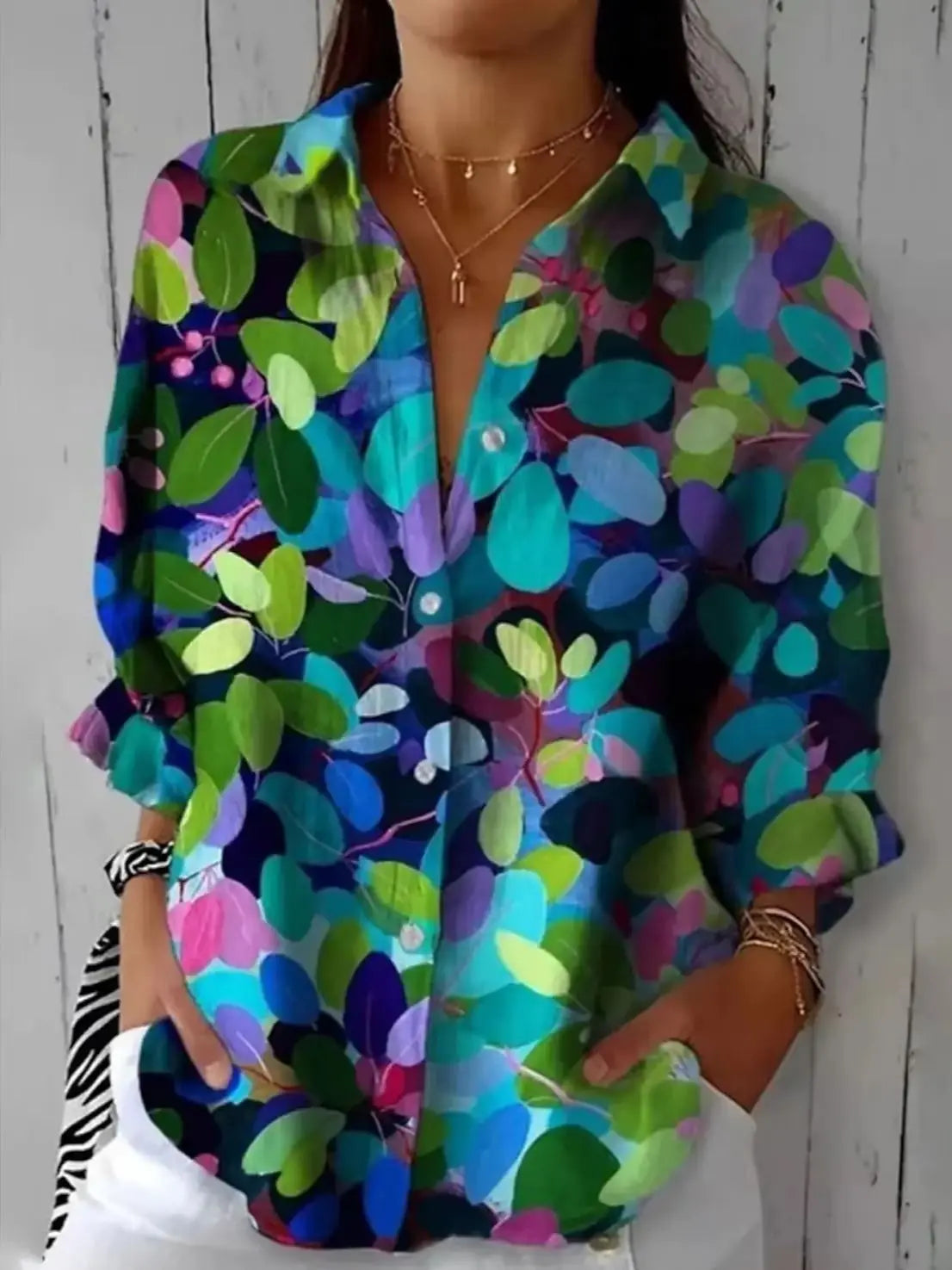 Women's Shirt Floral Casual Long Sleeve Shirt Collar Tops Work Daily Button Print Green Spring Summer.