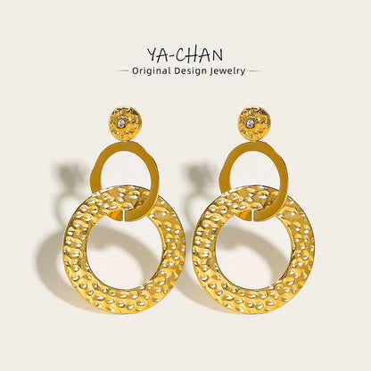 YACHAN Stainless Steel Statement Drop Earrings For Women 18 K Gold Plated Tap Metal Texture Dangle Earring Trendy Jewelry Gift.