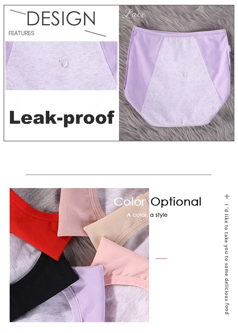 3pcs Girl Menstrual Panties Women's Physiological Briefs Ladies Period Leak Proof Panty High Waist Cotton Underwear.