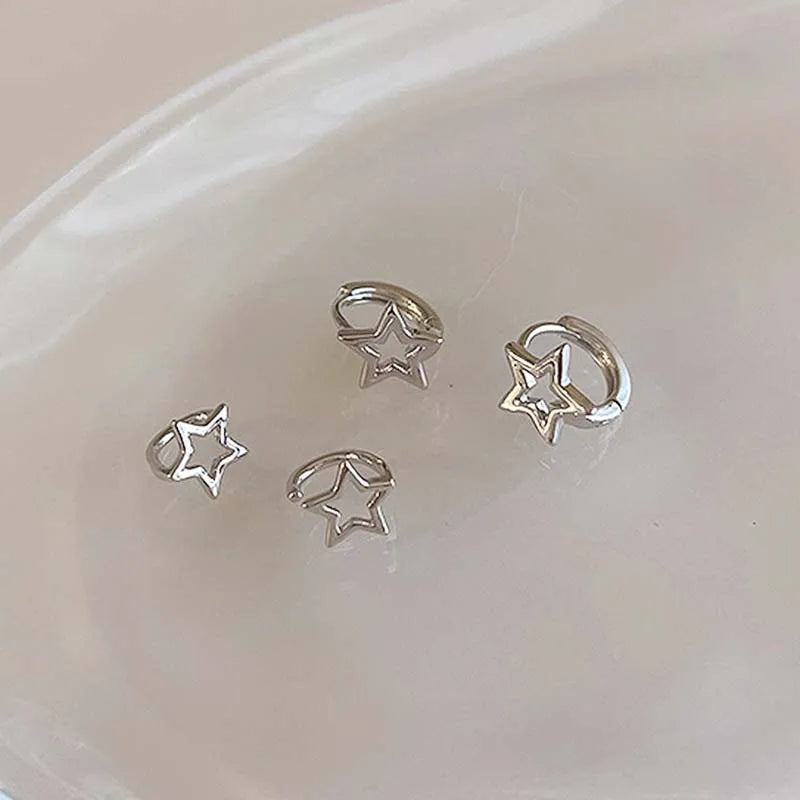 Y2K Style Hollow Pentagonal Stud Earrings for Women Personalize Star Asterism Round Ear Buckle Metal Accessories Fashion Jewelry.
