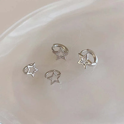 Y2K Style Hollow Pentagonal Stud Earrings for Women Personalize Star Asterism Round Ear Buckle Metal Accessories Fashion Jewelry.