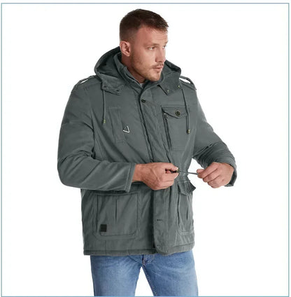 Men's Jacket WINTER USA SIZE Large SIZE Lamb Fleece JACKETS Hooded Cotton Thickened Multi Pocket Casual Mid length Coat