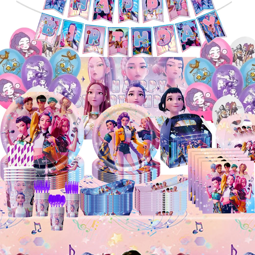 Neue Kpop Dämon Jäger Thema Einweg Geschirr Set Party Liefert Huntrix Saga Jungen Kuchen Topings Geburtstag Party Dekoration.