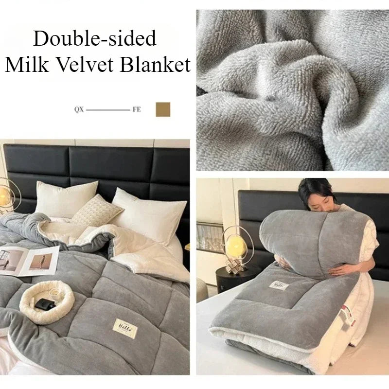 Winter Quilt Blanket Double Sided Velvet Lamb Cashmere Double Bed Quilts King Queen Full Size Bed Duvet Thicken Comforter Core.