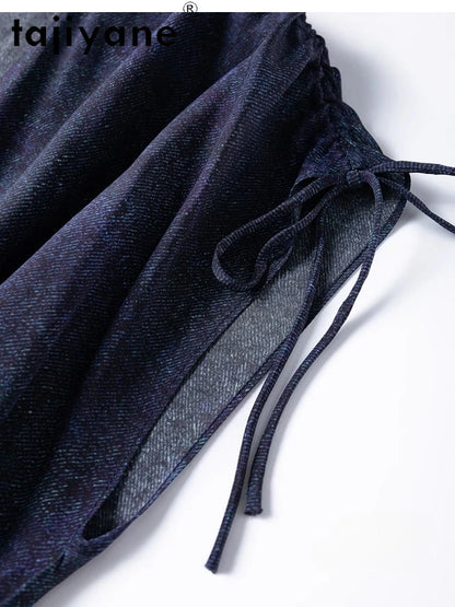 TAJIYANE 100% Maulbeerseide Kleid Frau Sommer 2025 Elegante Lange Kleider Denim Gedruckt Party Kleider Damen Kleidung Vestidos.