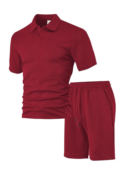 2025 Summer New Men's Casual Sportswear Polo Shirt With A Lapel, Men's Short-sleeved Shirt And Shorts, Jacquard Texture Suit.
