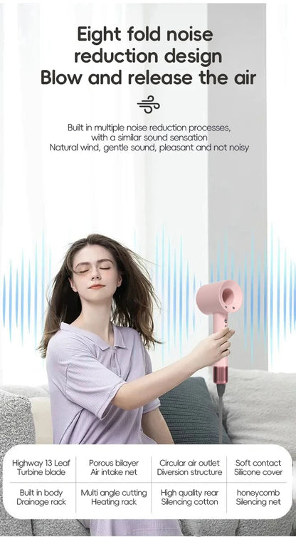Bladeless high-speed hair dryer, negative ions, high power, silent and quick drying Dryer Portable Suitable for home and travel