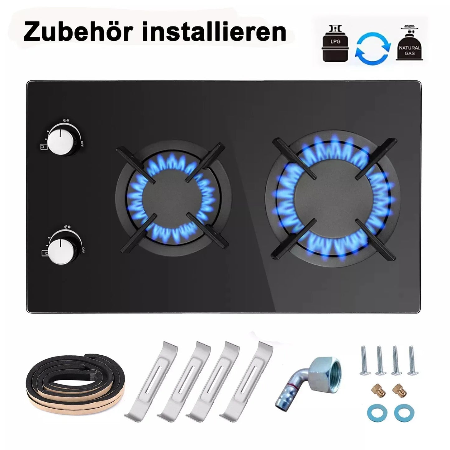 Topstrong 2 Burner Ceramic Glass Built-in Hob Natural Gas Propane Gas Hob YYEUGCT-B02.