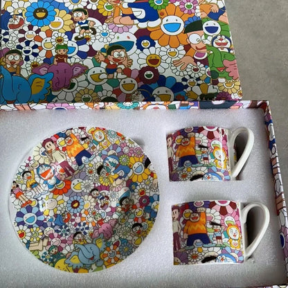 Red, Blue, Gray Tiger Series  Animal Images Bone Porcelain Coffee Cup Plate European Afternoon Tea Cup and Saucer Set Gift Box