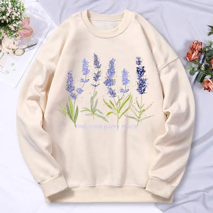 Beautiful Of Lavender Printing Women Hoodie Street Fleece Hoody Crew Neck Autumn Sweatshirt Hip Hop Oversize Clothing Female.