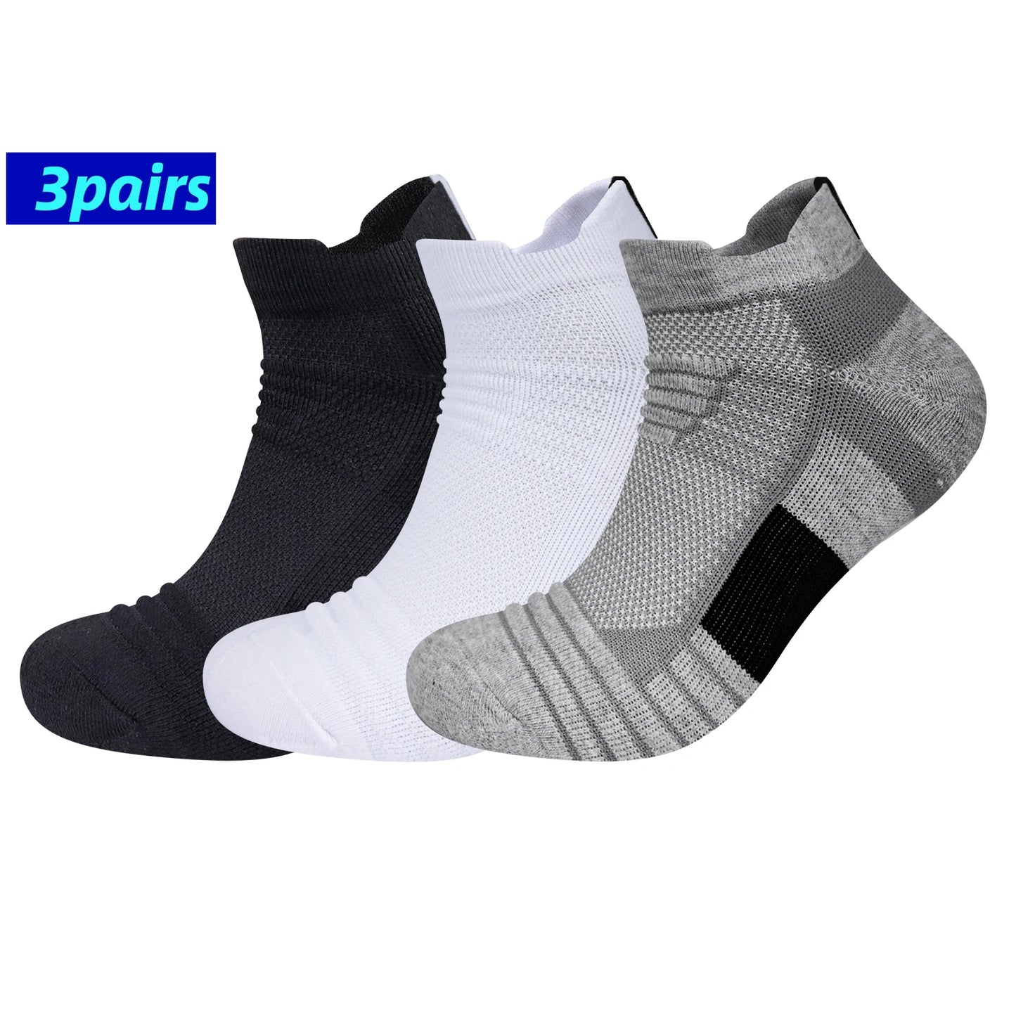 3 Pairs Mesh Sports Terry Socks Cushioned Moisture-managing And Durable Reduces Foot For Running Hiking Cycling Baskateball.