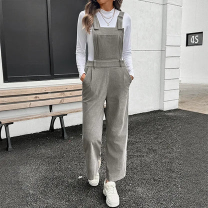 Adjustable Basic Velvet Overalls Women's Pure Color Simple Style Autumn New Arrival Fashionable Female Bib Pants.