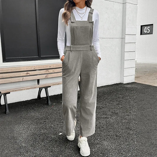 Adjustable Basic Velvet Overalls Women's Pure Color Simple Style Autumn New Arrival Fashionable Female Bib Pants.