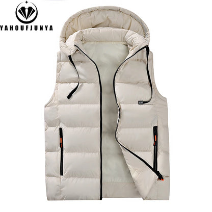Autumn Winter Men Sleeveless Warm Detachable Hooded Vest Men Outdoor Windproof Casual Fashion Loose Brand Zipper Vest Male Coat.