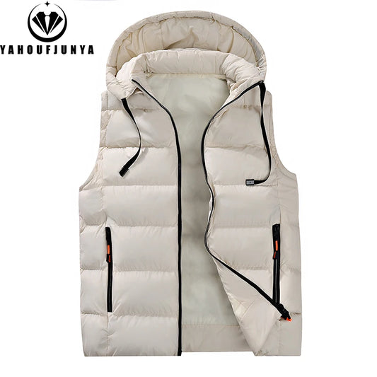 Autumn Winter Men Sleeveless Warm Detachable Hooded Vest Men Outdoor Windproof Casual Fashion Loose Brand Zipper Vest Male Coat.