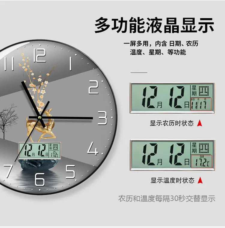 Wanduhr, Wohnzimmer mit Kalender, Zuhause, modisch, einfach, modern, Wanduhr, 2023, neuer Stil, stumm, Licht, Luxus