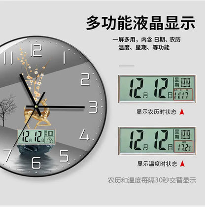 Wanduhr, Wohnzimmer mit Kalender, Zuhause, modisch, einfach, modern, Wanduhr, 2023, neuer Stil, stumm, Licht, Luxus