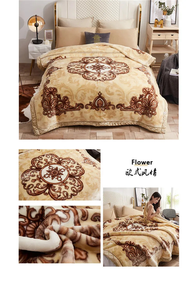 Double-layer Thick Plush Blanket Warm Skin Friendly in Winter Quilt Multiple Non Shedding Prints High Quality Bedding Article