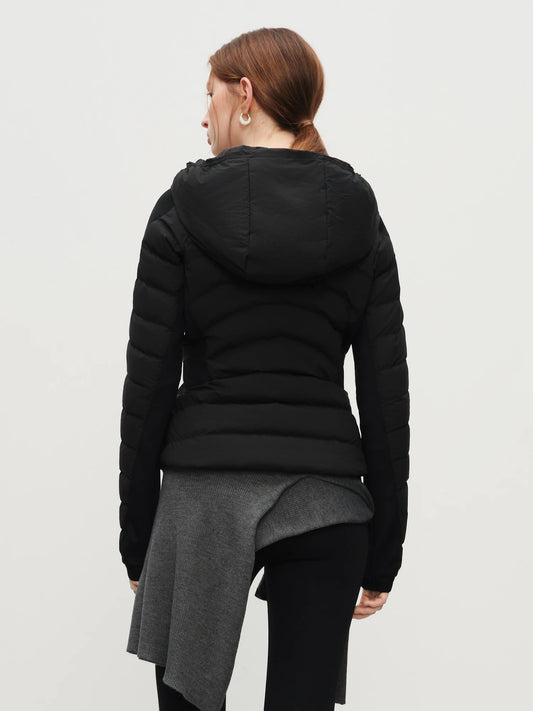 FSLE Patchwork Leichte Stretch-Strick-Kapuzenjacke 2025, Winter, Neuankömmling, schwarze kurze Daunenmäntel